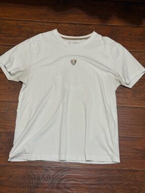 White Crew Neck Men's T-Shirt with Subtle Embossed Crest